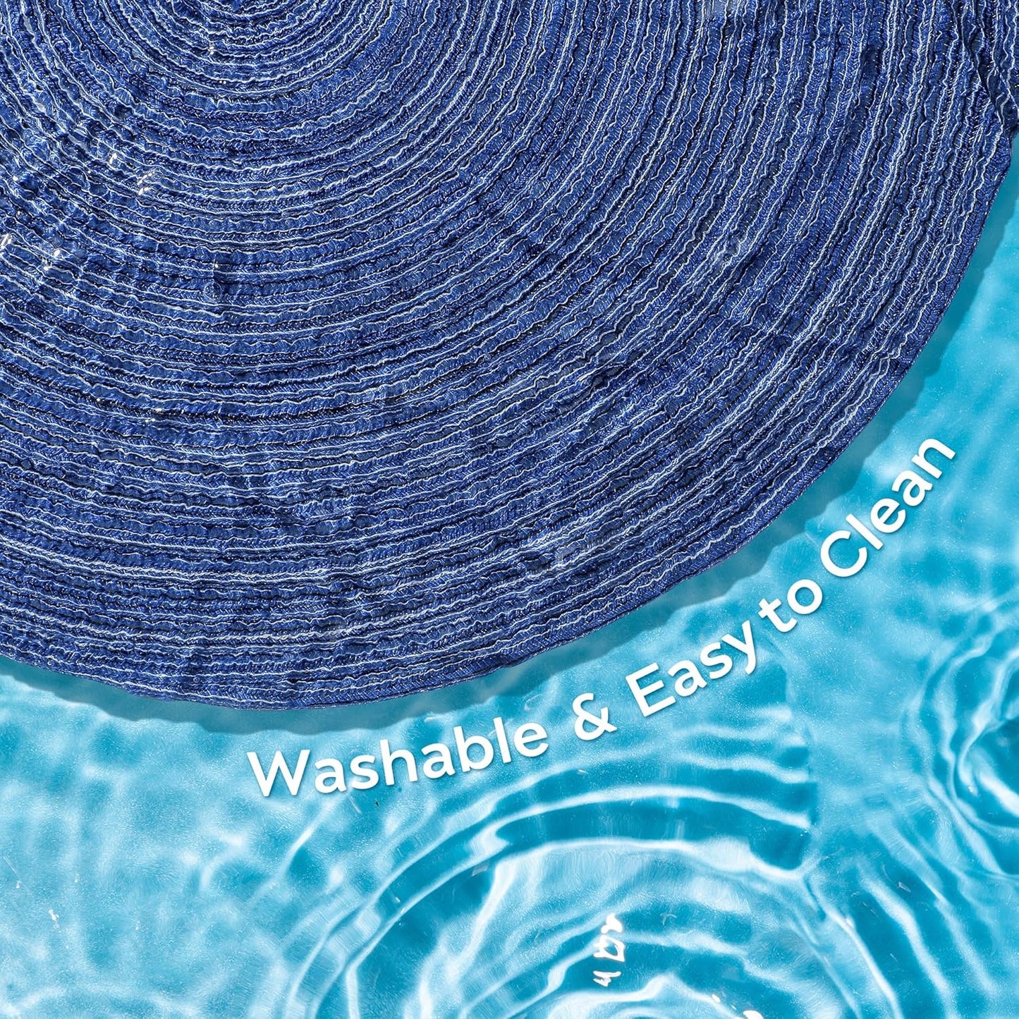 Leetaltree Round Placemats Heat and Slip Resistant Cotton Table Mats, Washable Bohemian Placemats for Dining Tables (Denim Blue, Set of 12)