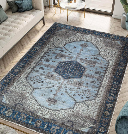 Keen Home Design 4x6 Rug - Machine Washable Area Rug with Non-Slip Backing, Ideal for Living Room, Dining Room, Bedroom - Vintage, Easy Clean, Durable, Low Pile Rug - (4' x 6')