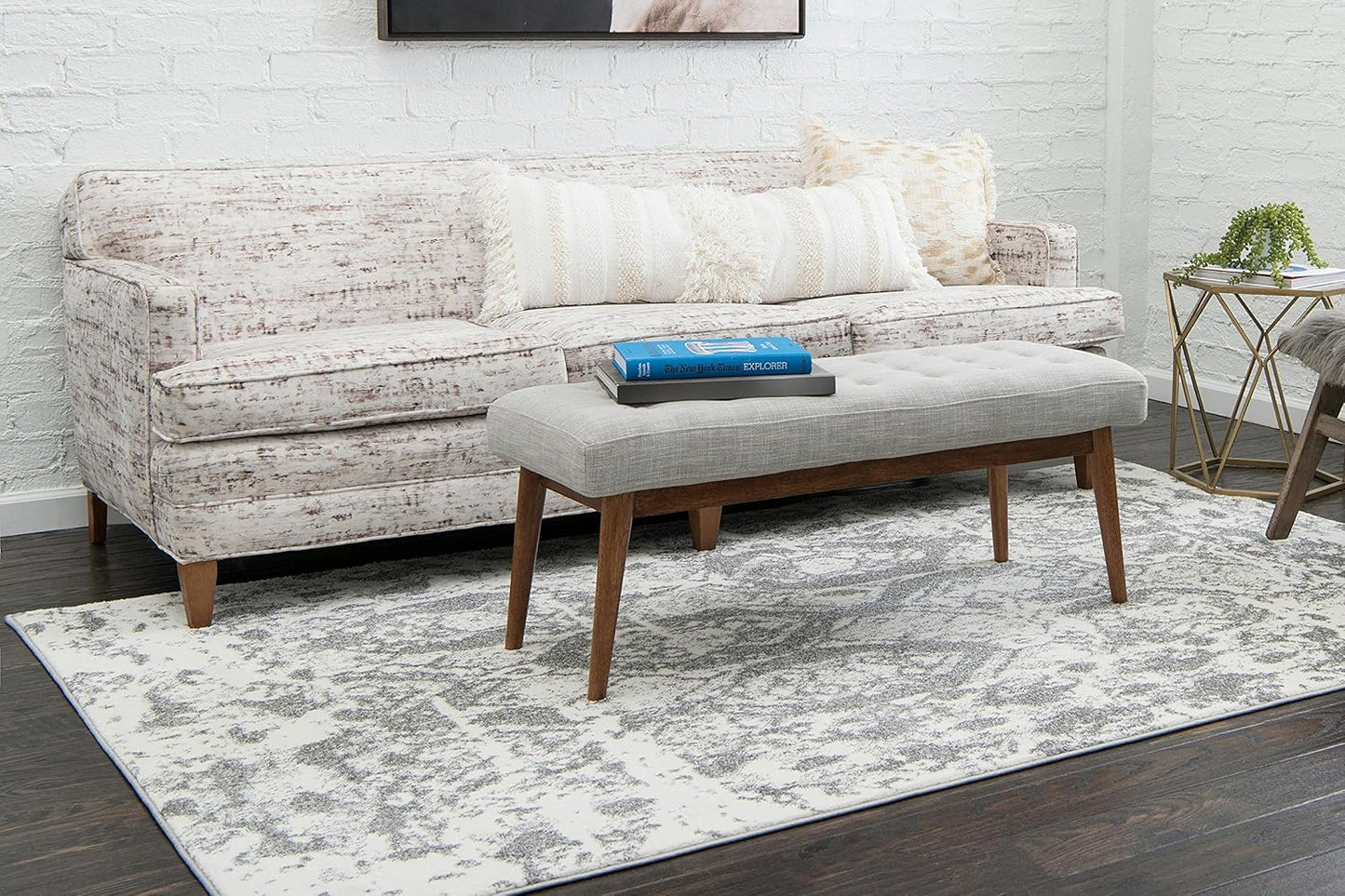 Unique Loom Rosso Collection Vintage, Geometric, Bohemian, Traditional, Distressed, Southwestern Area Rug, Rectangular 9' 0" x 12' 0", Light Gray/Ivory