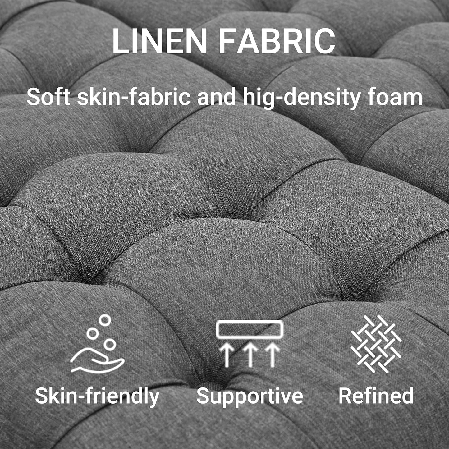 Tbfit Large Square Storage Ottoman Bench, Tufted Upholstered Coffee Table Ottoman with Lift Top & Wooden Legs, Oversized Storage Ottomans Toy Box for Living Room (Dark Grey)