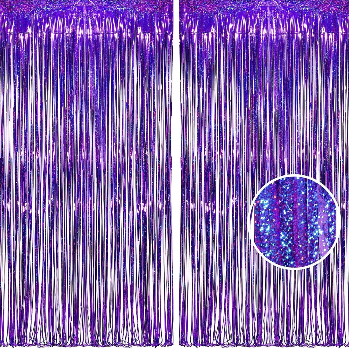 BRAVESHINE Purple Tinsel Foil Fringe Curtains - 2Pcs 3.2x8.2ft Metallic Holidays Photo Backdrop for Halloweens Birthdays Valentine's Bridal Shower Bachelorette Anniversary Engagement Party Supplies