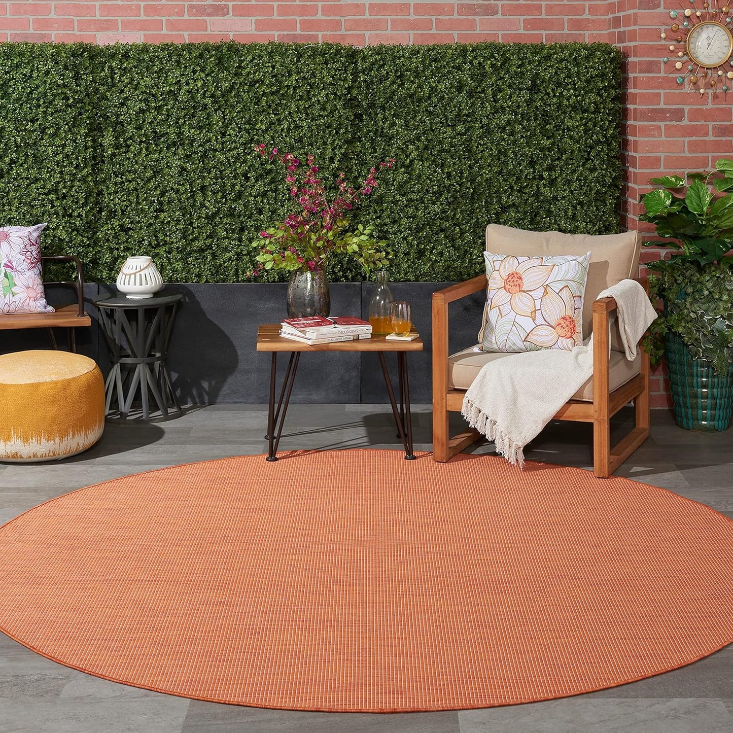 Nourison Positano Indoor/Outdoor Terracotta 8' x Round Area Rug, Easy Cleaning, Non Shedding, Bed Room, Living Room, Dining Room, Backyard, Deck, Patio (8 Round)
