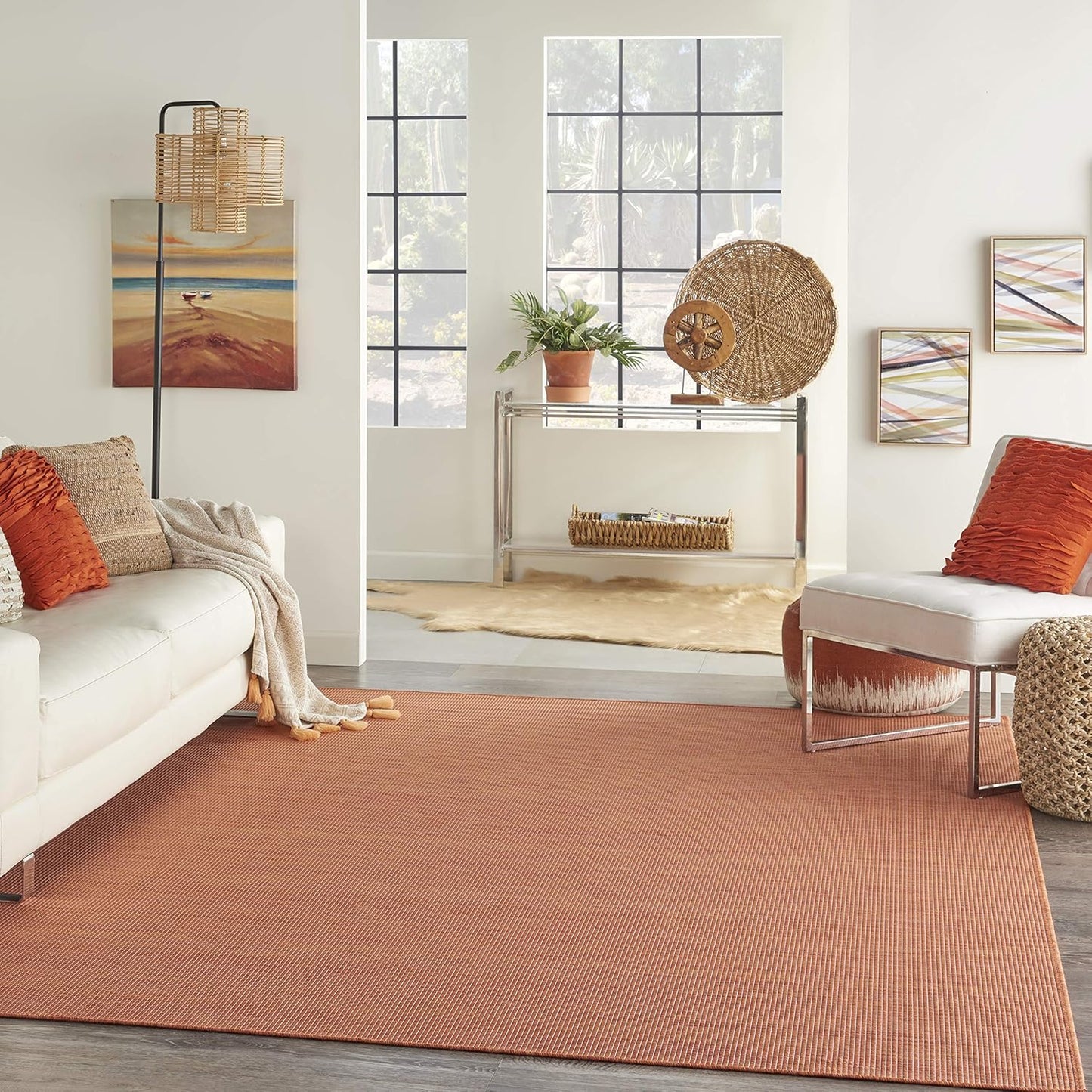 Nourison Positano Indoor-Outdoor Terracotta 4' x 6' Area Rug, Easy Cleaning, Non Shedding, Bed Room, Living Room, Dining Room, Backyard, Deck, Patio (4x6)