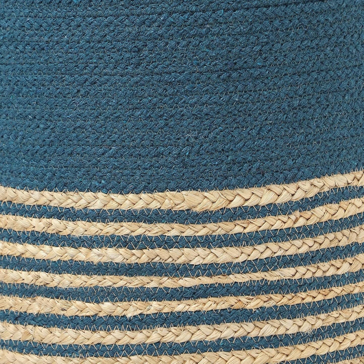 REDEARTH · Cylindrical Pouf Foot Stool Ottoman - Jute Braided Pouffe Poof Accent Sitting Footrest for Living Room, Bedroom, Nursery, Patio, Lounge & Other Rooms (Teal Natural, 14.5"x14.5"x16")