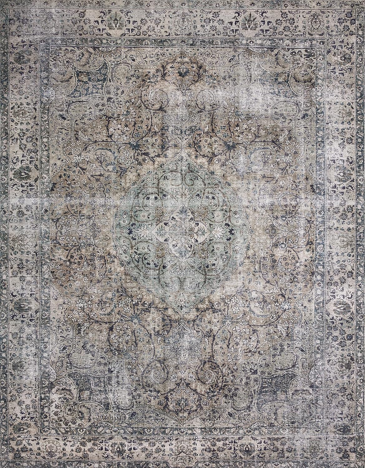 Loloi Layla Collection LAY-06 Taupe/Stone 2'-0" x 5'-0" .13" Thick Accent Rug, Soft, Durable, Vintage Inspired, Distressed, Low Pile, Non-Shedding, Easy Clean, Printed, Living Room Rug