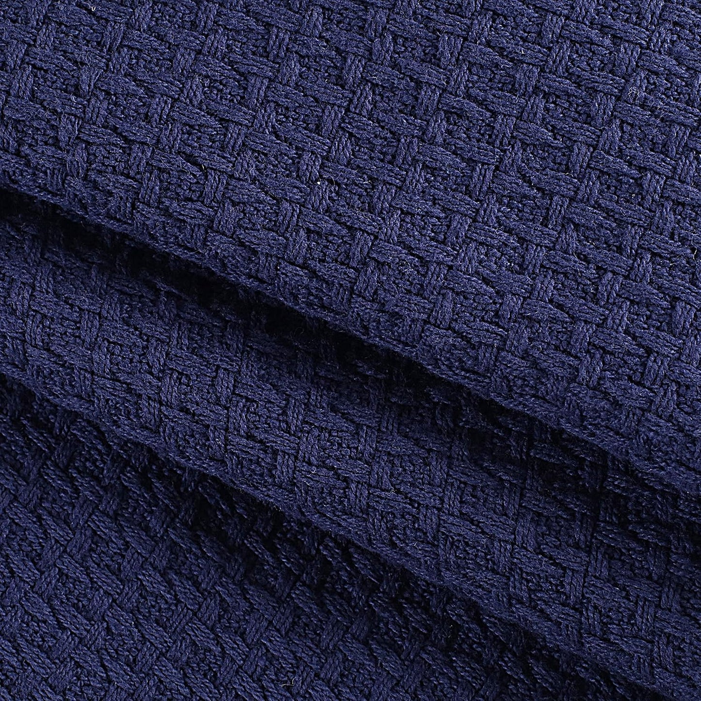 Elvana Home 100% Cotton Bed Blanket, Breathable Bed Blanket King Size, Cotton Thermal Blankets King, Perfect for Layering Any Bed for All Season, Navy Blue