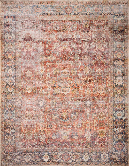 Loloi Layla Collection LAY-02 Spice/Marine 2'-0" x 5'-0" .13" Thick Accent Rug, Soft, Durable, Vintage Inspired, Distressed, Low Pile, Non-Shedding, Easy Clean, Printed, Living Room Rug