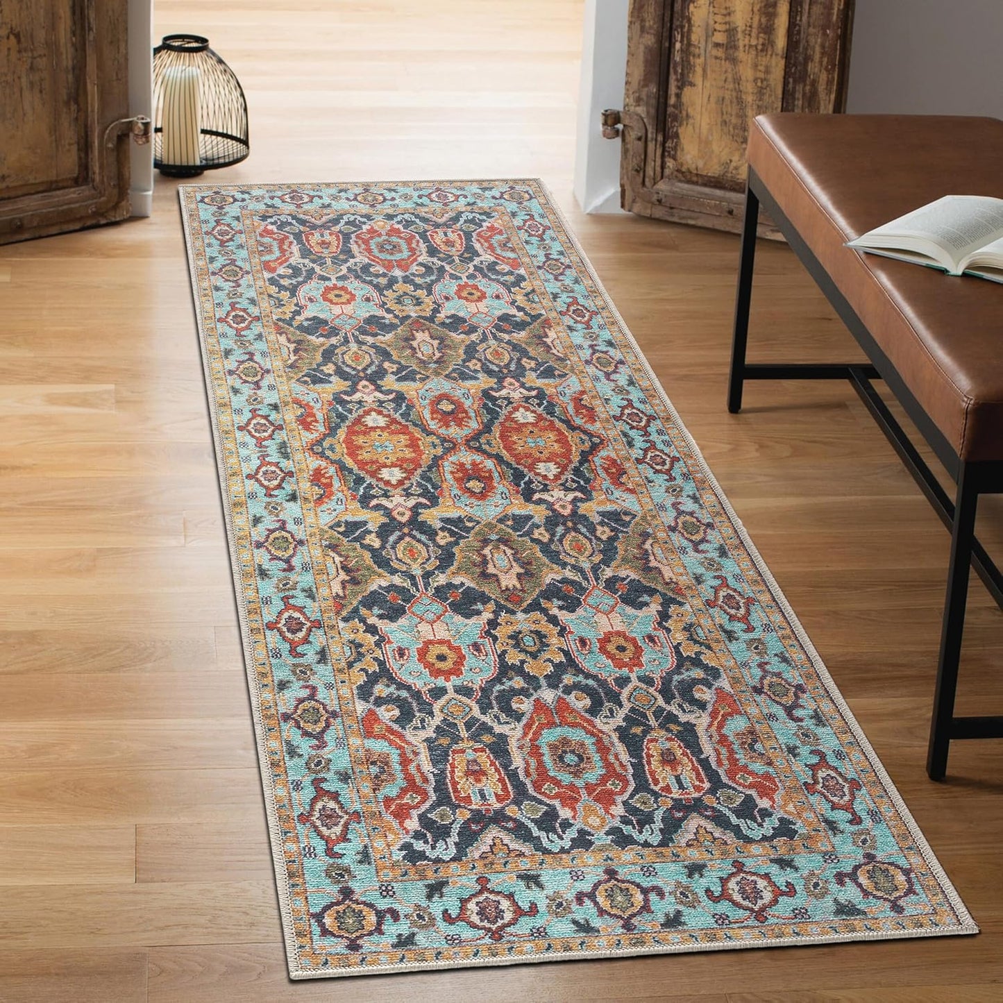 Keen Home Design 2x12 Rug - Machine Washable Runner Rug with Non-Slip Backing, Ideal for Hallway, Entryway, Kitchen, Laundry Room - Vintage, Easy Clean, Durable, Low Pile - (2'6" x 12')