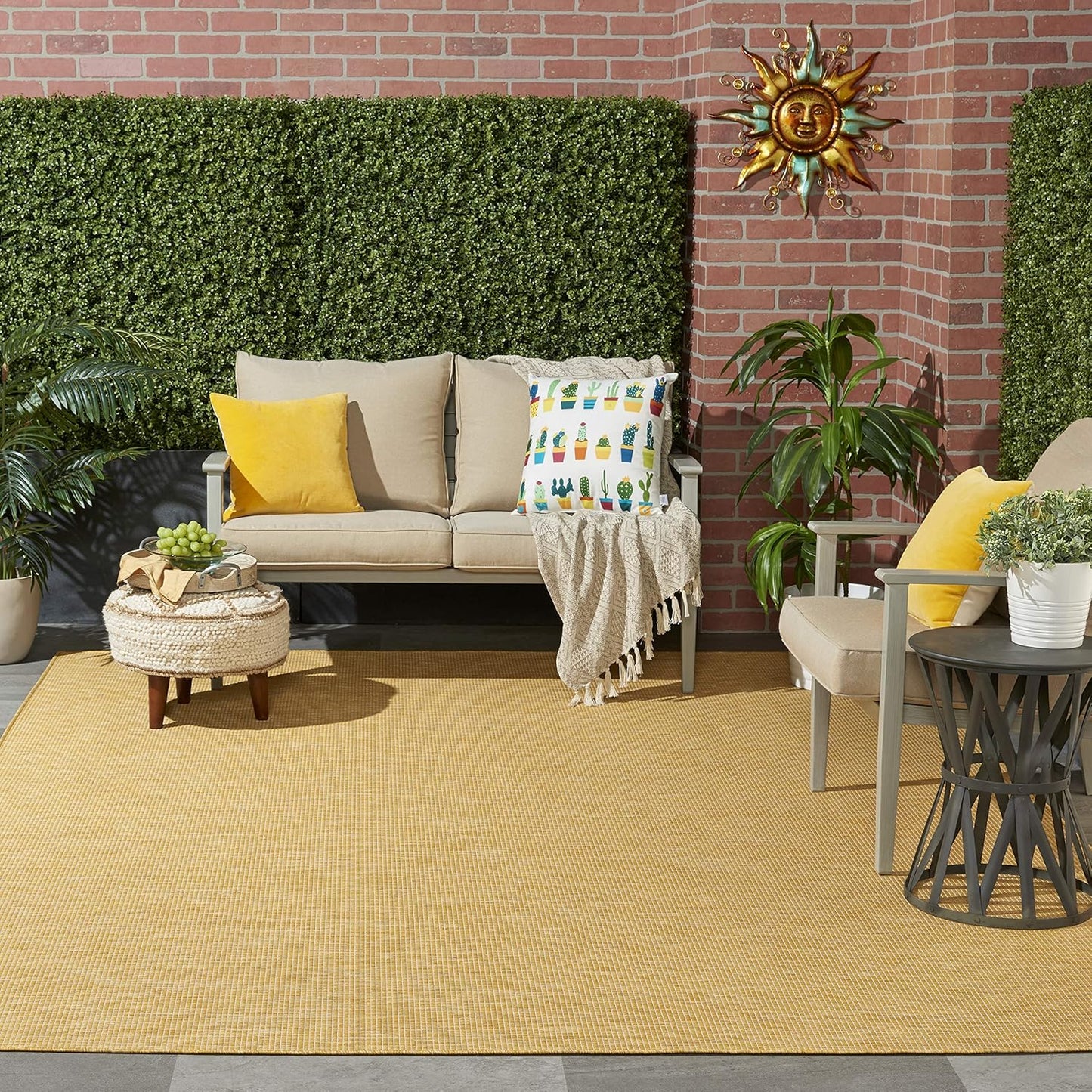 Nourison Home Positano Yellow 9' x 12' Area Rug, Modern, Solid, Indoor/Outdoor, Easy Cleaning, Non Shedding, Bed Room, Living Room, Deck, Backyard