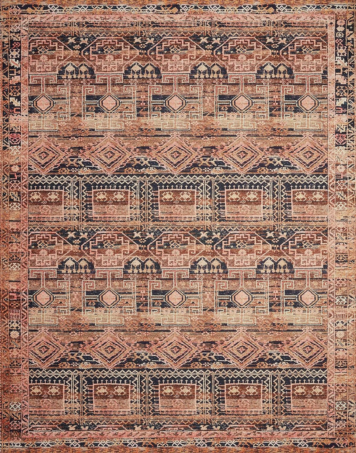Loloi Layla Collection LAY-14 Mocha/Blush 3'-6" x 5'-6" .13" Thick Accent Rug, Soft, Durable, Vintage Inspired, Distressed, Low Pile, Non-Shedding, Easy Clean, Printed, Living Room Rug