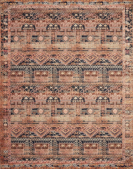 Loloi Layla Collection LAY-14 Mocha/Blush 2'-6" x 12'-0" .13" Thick Runner Rug, Soft, Durable, Vintage Inspired, Distressed, Low Pile, Non-Shedding, Easy Clean, Printed, Living Room Rug